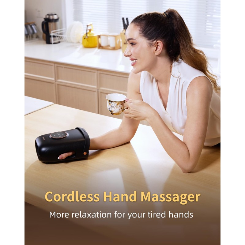 FIT KING Cordless Hand Massager with Compression & Heating, Fingers
