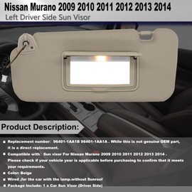 CRAZYPARTS Left Driver Side Sun Visor Compatible with Nissan Murano 2009 2010 2011 2012 2013 2014 Sunshade Replacement # 96401-1AA1B (Beige)