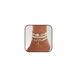 Shell Ankle Bracelets for Women Boho Gold Pearl Starfish Necklace Adjustable Beaded Puka Shell Anklet Hawaiian Summer Beach Jewelry (starfish)