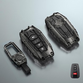 OLLEN Mech Style Heavy Metal Key Fob Cover, Fit for Toyota 4 Button Zinc Alloy Car Key Case, Durable Key Case Protection (Grey, B-Style)