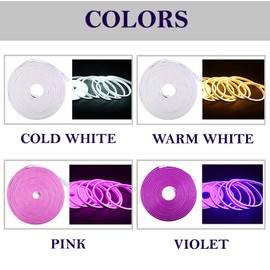 Flexible Neon LED Strip Lights, Waterproof Purple LED Neon Lights, Cuttable Silicone LED Light Strip for Indoor & Outdoor Use, 16.4ft/5mA (Power Adapter not Included)