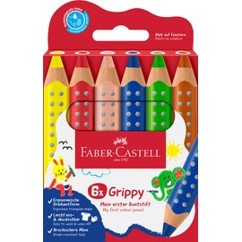 Faber-Castell Grippy 110630 Colouring Pencils Set, 6 Colouring Pencils for Toddlers from 2 Years, 3-in-1 Pens Set