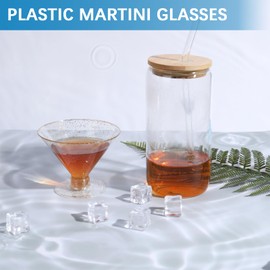 Heygueo 150 Pcs Disposable Martini Glasses for Parties Set,50 Pcs Martini Glasses Disposable with 100 Picks,Plastic Cocktail Glass for Parties,Wedding Bowl Wine Ice Cream (Golden Pink)