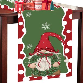 Christmas Table Runner 183 x 33 CM Red Linen Festive Table Runner for Xmas Table Centrepiece Kitchen Dining Table Decoration for Home Indoor/Outdoor Holiday Party Decor (Santa Claus Snowflake)