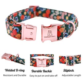 Lionheart glory Floral Print Dog Collar Adjustable Soft Dog Collar Girl or Boy Pet Collars for Small Dogs Green Collars Spring Dogs Collar