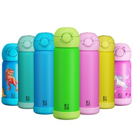 B2DO Double-Walled Stainless Steel 316 Thermal Flask for Children, Green, 500 ml, Leak-Proof Insulated Children's Water Bottle for School, BPA-Free Drinking Bottle with Straw for Children