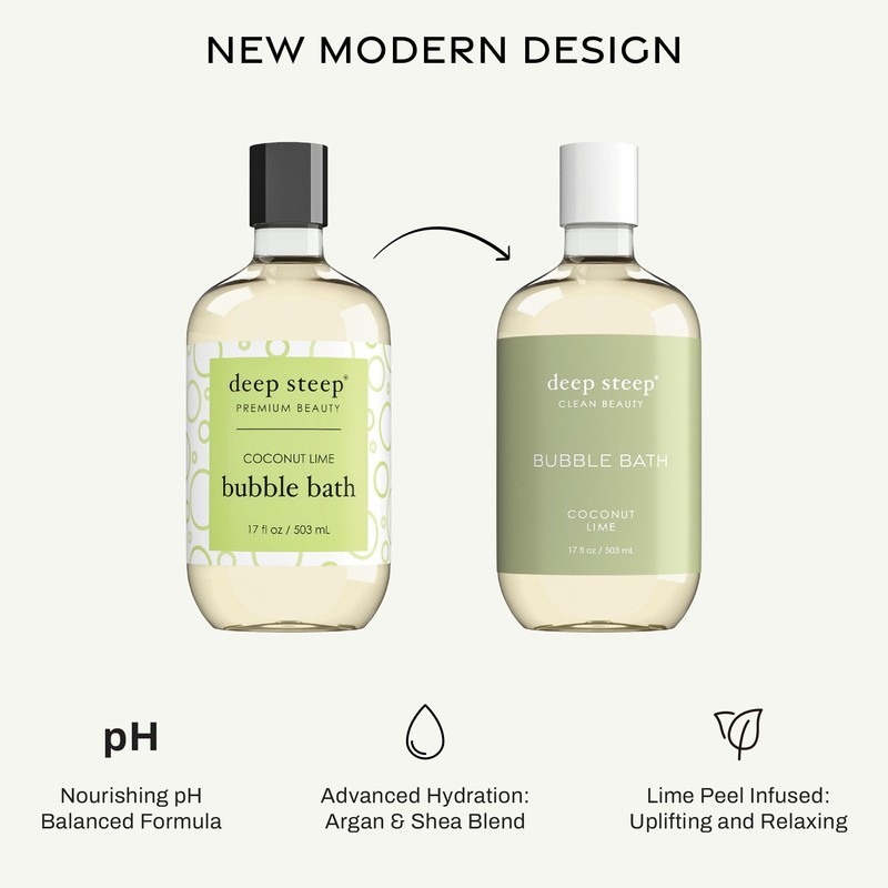 Deep Steep Bubble Bath, Coconut Lime 17 oz – Hypoallergenic,