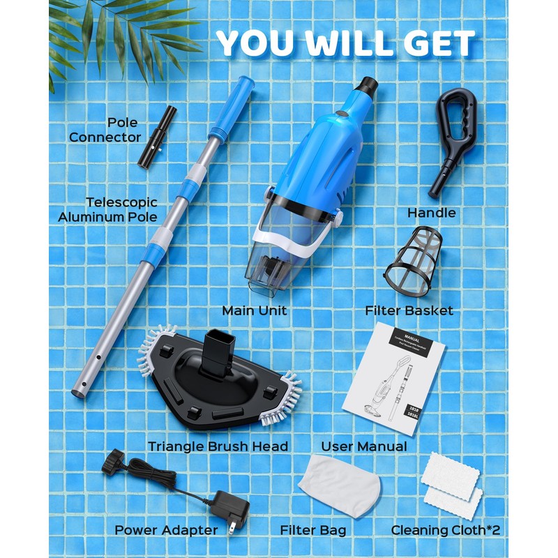 Pool Vacuum for Above Ground Pool with a Telescopic Pole,