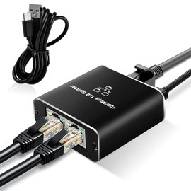 Ethernet Splitter 1 to 2 - High Speed 1000Mbps Network Splitter Adapter with USB Power Cable for Cat5/5e/6/7/8 Cable [Simultaneous Networking for 2 Devices]