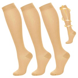 Medias de Compresion para Mujeres y Hombres, 3 Pares de Calcetines de Compresión Graduados de 15-20 mmhg, Calcetines de Compresion Largos para Deportivo, Varices, Viajes, Correr, Enfermeras, 35-38.5