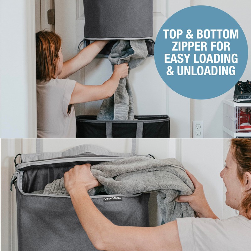 CleverMade Hanging Laundry Hamper Bag with Over the Door Hooks;
