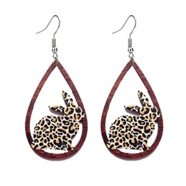 coadipress Easter Bunny Wooden Dangle Earrings for Women Colorful Teardrop Hollow out Rabbit Earrings Easter Basket Eggs Bunny Rabbit Earrings Funny Party Decoration (Rabbit Teardrop C)