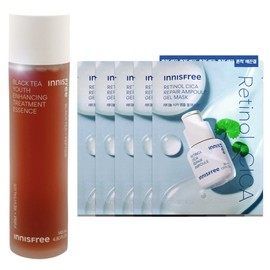 Innisfree Black Tea Youth Enhancing Treatment Essence 145ml+Retinol Cica Trace Ampoule Gel Mask (23mL) 5 sheets / 이니스프리 블랙티 유스 인핸싱 트리트먼트 에센스 145ml+레티놀 시카 흔적 앰플 겔 마스크 (23mL) 5매