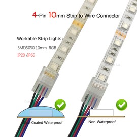 Biantie La 4 Pin Led Strip Connector 10mm RGB Strip to Wire Connectors Unwired Clips Solderless Connection for Multicolor LED Strip Lights 12V 24V (Pack of 10)