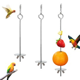 LINTRA 3 Pieces Bird Skewers, 17.5/22.5/27.5 cm Parrot Skewer, 304 Stainless Steel Bird Vegetable Skewer, Bird Fruit Skewers, for Parrots, Chinchillas, Gerbils, Silver