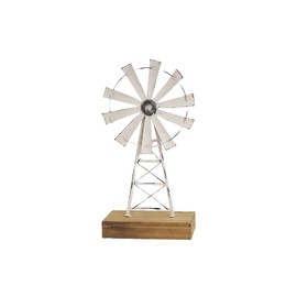 TenFuju Rustic White Farmhouse Windmill Table Decor - Distressed Metal & Wood Windmill for Kitchen, Living Room, Office, or Shelf Decoration