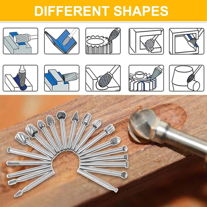 COLYUPO HSS Rotary Cutting Burrs 20Pcs Wood Carving Drill Bits