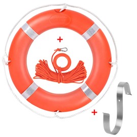 Life Ring 28 Inch with Hangers, Boat Safety Throw Rings Orange Life Ring, Life Ring Buoy with Rope 98.5 FT and Reflective Tape for Boats