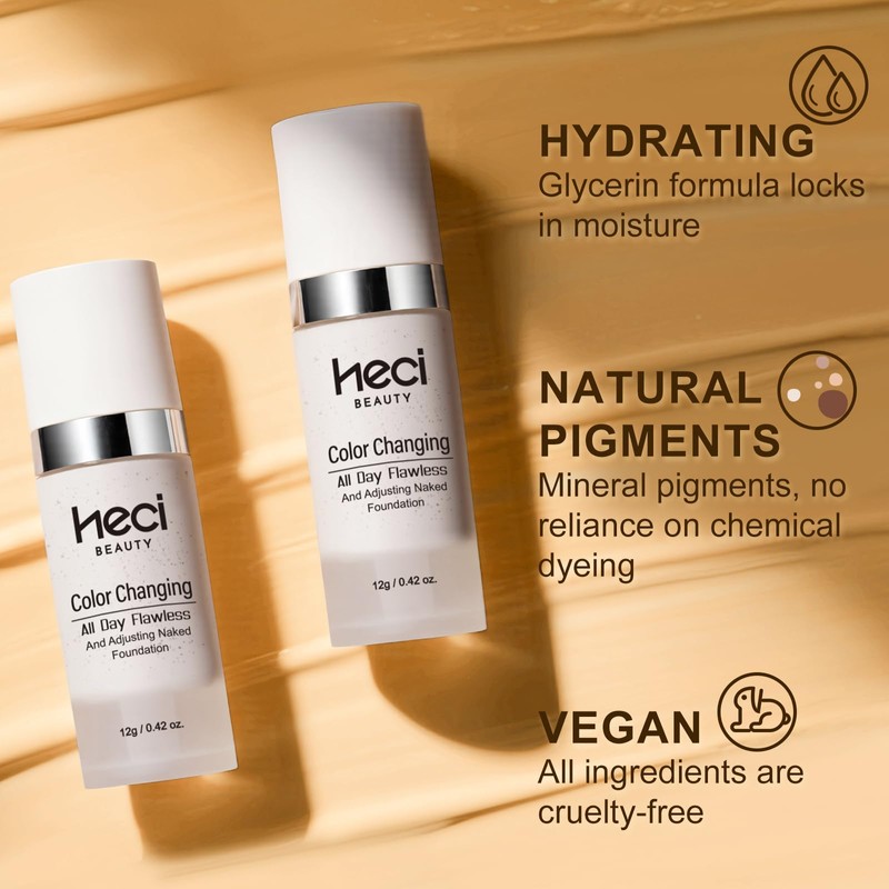 HECI BEAUTY Color Changing Foundation Liquid Base,2 Pack Travel Size,Improves