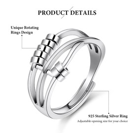 Aucuu Anxiety Spinning Rings for Women, 925 Silver Women's Rings, Open Rings, Fidget Spinner Rings, Cubic Zirconia Fidget Rings, Adjustable Stackable for Stress Relief, Non-precious metal