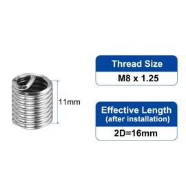 sourcing map 50pcs Wire Thread Inserts M8 x 1.25 2D(16mm) Metric 304 Stainless Steel Helical Type Coiled Thread Repair Kit Wire Screw Threaded Sleeve Sheath for Mechanical Equipment
