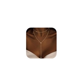 Luxval Gold Necklace for Women Trendy 14k Gold Plated Long Necklaces for Women Lariat CZ Y Necklace Dainty Layered Necklaces Shinny Drop Y-Shaped Chain Jewelry Gift Wedding