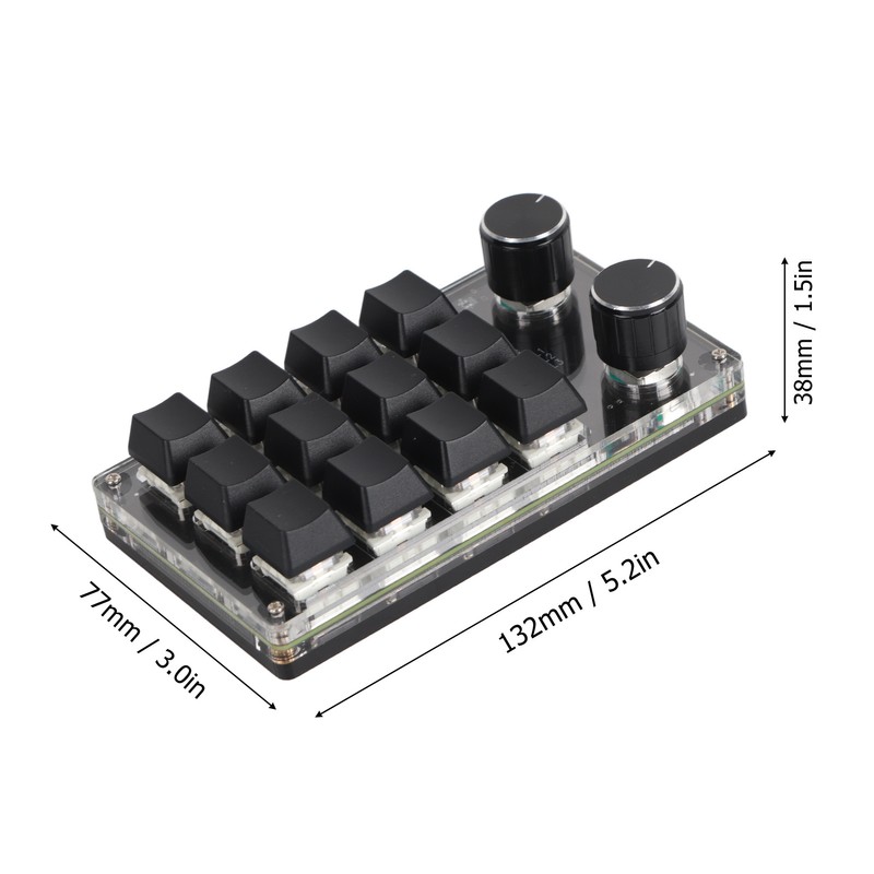 Programmable Macro Keyboard 2 Knobs Blue Switch Black 12 Keys