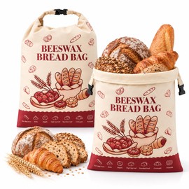 Bread Bags for Homemade Bread - 2 Pack XL Reusable Organic Beeswax Linen Cotton Sourdough Bread Bag, Eco-Friendly Bread Storage Bags with Sealing Zip to Keep Fresh, Perfect for Artisan & Bakery Bread