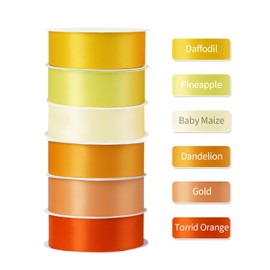 Yardinys Satin Ribbon 1 Inch Fabric Ribbon, Yellow Ribbon Assortment Double Faced Ribbon for Gift Wrapping Flower Bouquet Wedding Party Decoration Hair Bows DIY Crafts- 10 Yards/Roll, Total 60Yds