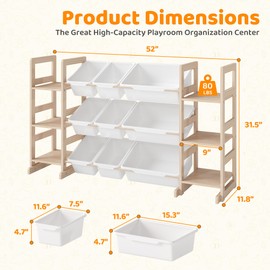 GITAWUSA Toy Storage Organizer, Kids Bookshelf with 6 Shelves, 9 Toy Bins | Toy Shelf, Storage Bin Unit, Toy Organization for Playroom, Nursery, Bedroom, Toddler Room, White, 52''W