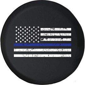 556 Gear Distressed American Flag Tire Cover Thin Blue Line Spare Tire Cover fits SUV Camper RV Accessories Black 31 in