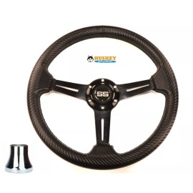 Huskey 13" Golf Cart Steering Wheel Carbon Fiber Look W/ Chrome Adapter For Club Car DS
