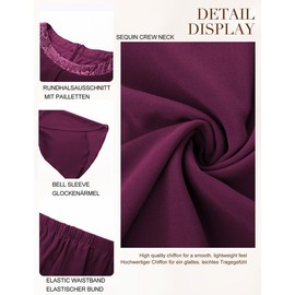 Hanna Nikole Women'S Trouser Suits Plus Size Mother ofThe Bride Outfits Chiffon 2 Pieces Formal Wedding Guest Set Festival Outfit Elegant Outfits Sequin Round Neck &High Waist Cotail Evening Suits