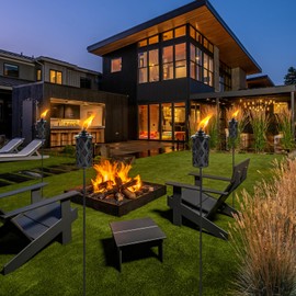 FALBAWR Citronella Torches for Outside Set of 6, 16 Oz Outdoor Torches with 3-Prong Grounded Stake, 59 Inch Metal Torch for Garden Décor, Outside Torches for Backyard, Garden, Patio（Black）