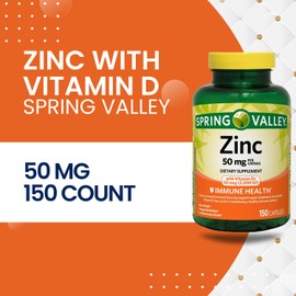 Spring Valley Zinc 50 mg with Vitamin D 50 mcg 150 Capsules (Pack of 2)