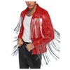 BEAUDRM Men's Fringe Trim Jackets Zip Up Long Sleeve Sequin