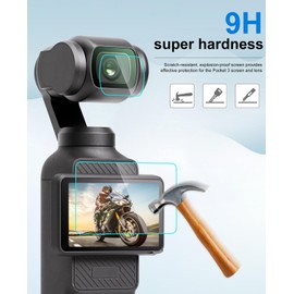 PULUZ 9H 2.5D HD Tempered Glass Lens Protector + Tempered Glass LCD Display Film for DJI OSMO Pocket 3 Used for Camera Lenses and Screen Protection (Transparent)