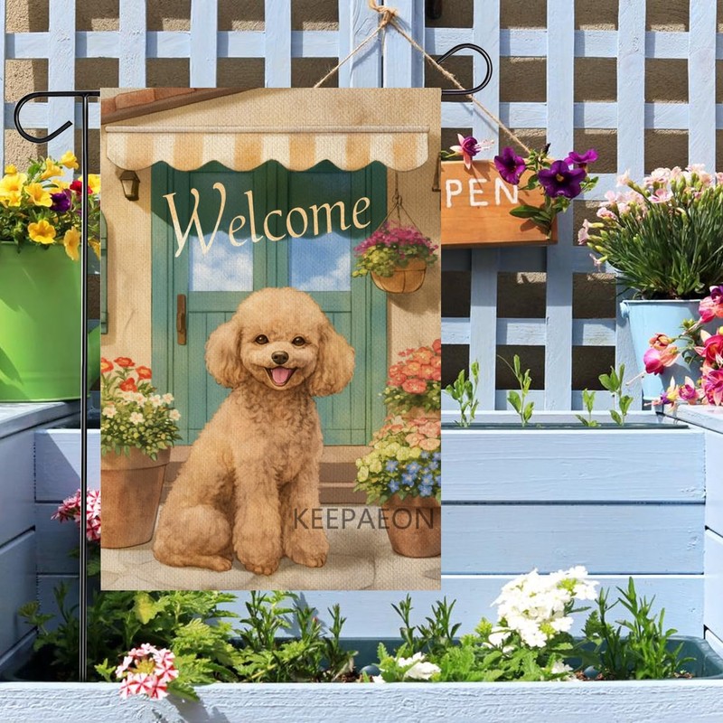 KEEPAEON Poodle Garden Flag 12x18 In Welcome Dog Flag Small