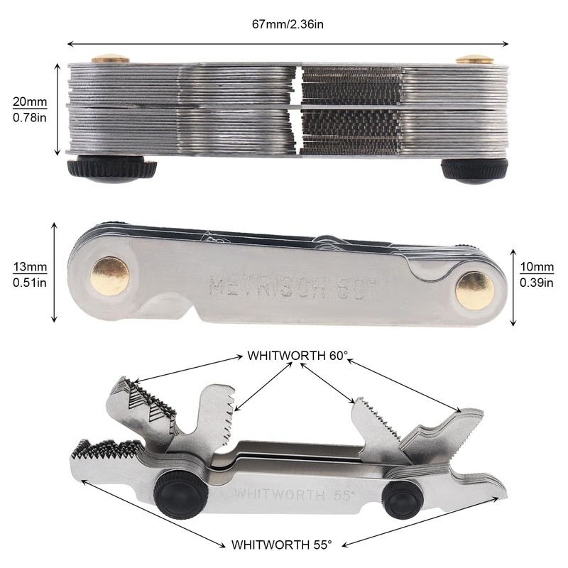 OriGlam Screw Thread Pitch Cutting Gauge Tool, Stainless Steel Metric
