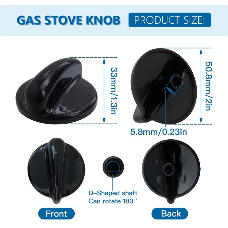 Gxcdizx 4-Pack WB03T10236 Burner Control Knob, Gas Range Knobs Black