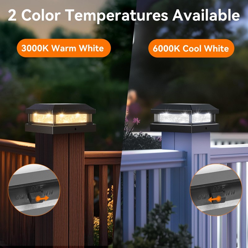 Brightever 4x4 Solar Post Cap Lights Outdoor 8 Packs, Waterproof