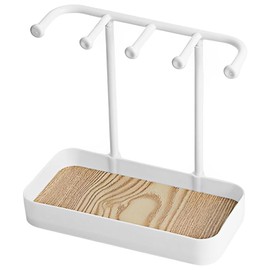 organizador de joyas, organizador de joyeria, organizador de collares con bandeja, con cinco ganchos, para anillos, arete, collares, pulseras, Etc, regalos para mujer cumpleaños, Blanco