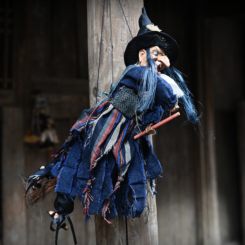 Blue Hanging Horror Witch Decorative Voice Control Hanging Prop Decoration