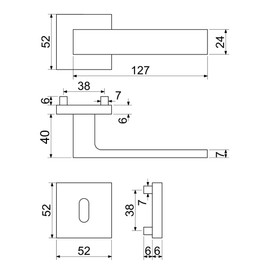 FELGNER Garda Handle Set for Profile Cylinder | High-Quality Set - Ergonomically Shaped Door Handle Door Fitting - Modern Square Rosette for Room Door | Colour: Matte Nickel