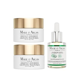 Marie d'Argan Kit Facial Antiedad 3 Piezas Con Oro 24K, Crema De Día Y Noche 50 g, Sérum Lifting 15 ml, Rutina Skincare Para Firmeza, Hidratación Y Luminosidad, Con Péptidos, Skincare