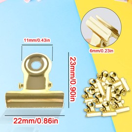 Small Bulldog Paper Clips, Mini Metal Clips, Pack of 100 Metal Letter Clips, 22 mm Hinge Paper Clips, Multi-function Binder Clips for Photos, Office and Kitchen (Gold)