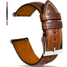 Gomvadr Leather Watch Strap with Quick Release, Vintage, Oil-Tanned Replacement, 16 mm - 24 mm, Unisex, Brown, 210 mm