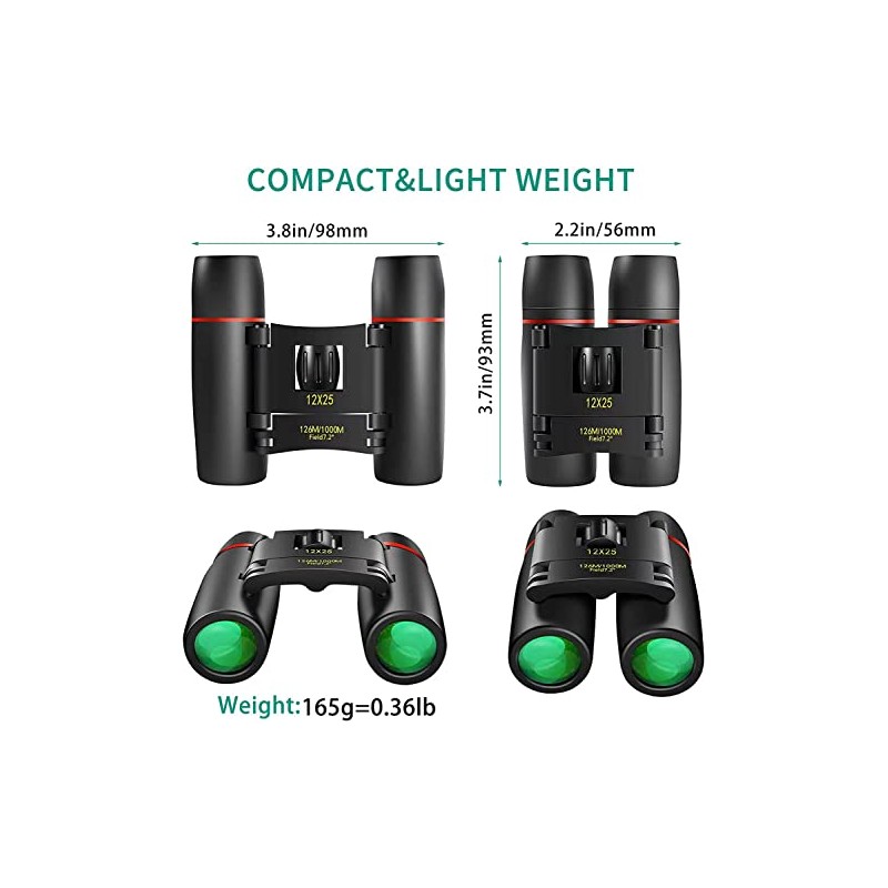 POLDR Small Pocket 12X25 Binoculars Compact Adults, Mini Kids Binoculars