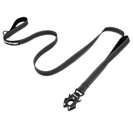 Strong Heavy Duty Dog Leash - 5ft Reflective Nylon Training Leash with Soft Padded Double Handle & Auto Lock Frog Clip - Safety Traffic Control for Large Medium Small Dogs No Pull Walk Black Black,5ft