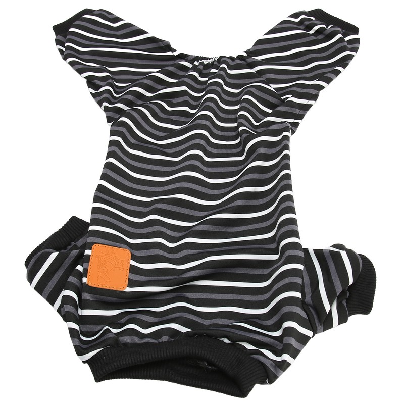 Dog Pajamas Warm 4 Legged High Collar Soft Stretchy Striped